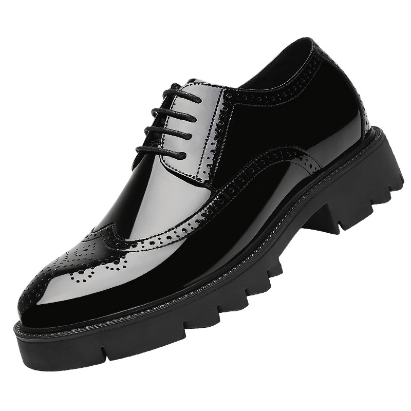 Brock 2024 10cm men's shoes 8cm thick primer bright leather shoes men's British tide shoes