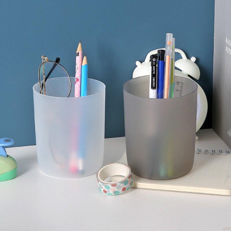 Large capacity pen holder desktop transparent frosted square storage barrel home storage finishing multi-functional office pen holder