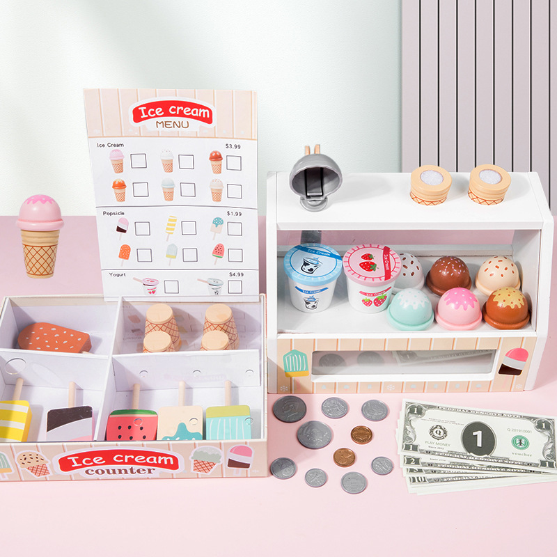Children's wooden simulation ice cream ice cream shop canteen baby role-playing toys