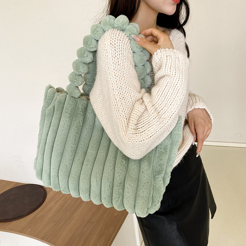 レトロ大容量トートバッグ秋冬新作韓国風純色ファッションハンドバッグ学生シンプル通勤ベルベットバッグ|undefined