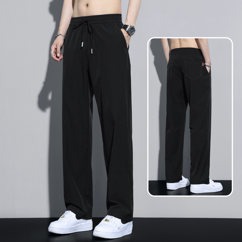 Pants Men's Summer Thin Ice Silk Quick-drying Casual Trousers Men's High Street Loose Straight Draping Sports Pants for Men