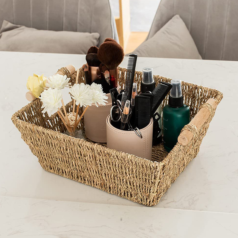 Creative Straw Storage Basket Desktop Cosmetics Sundries Storage Basket Square Toy Snack Storage Basket Seaweed