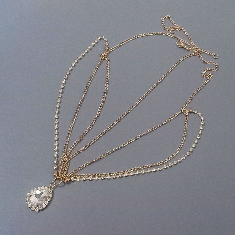 Europe and the United States cross-border new crystal forehead ornament eyebrow pendant forehead chain water drop hair ornament headdress chain Bohemian national headdress