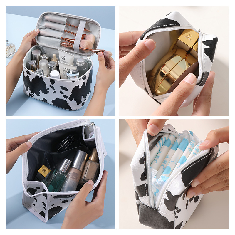 Creative Waterproof Cosmetic Bag Travel Storage Toiletries Handbag Women's Portable Dairy Pattern Large Capacity Storage Bag