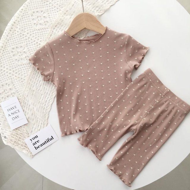 Baby's Pajamas Ice Silk suit Dot Western Girl's Summer Two-piece Home Clothes Children's Casual Air-conditioning Clothes