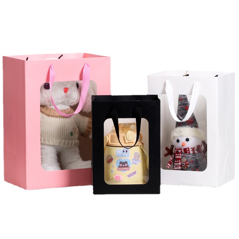 Open Window Transparent Gift Bag Teachers' Day Sale Paper Bag Flowers Gift Bag Packaging Hand-in-hand Gift Window Handbag