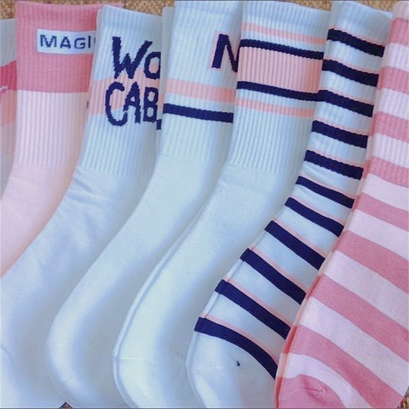 Autumn Socks Women's Long Socks ins Trendy All-match High Color Value Mori Style Middle Socks Students White Letters for Girls