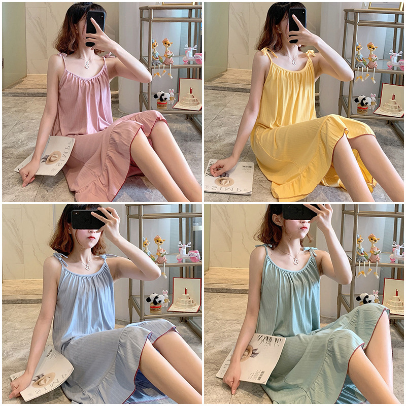 pajamas sleeveless sexy suspender nightgown women's summer style solid color simple fashion pajamas home clothes