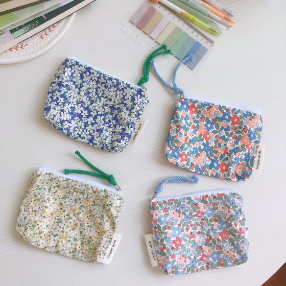 [Su Sibo Bag] Korean Floral Mini Cotton Coin Bag Headset Lipstick Storage Bag Moon Bag Card Bag