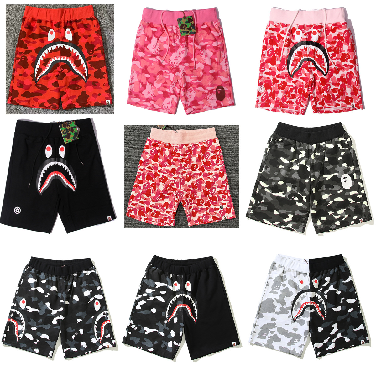 Cross-border in stock and fast delivery Shark Camouflage Youth Casual Shorts Medium Pants Men and Women Pure Cotton Luminous Beach Pants Sweatpants