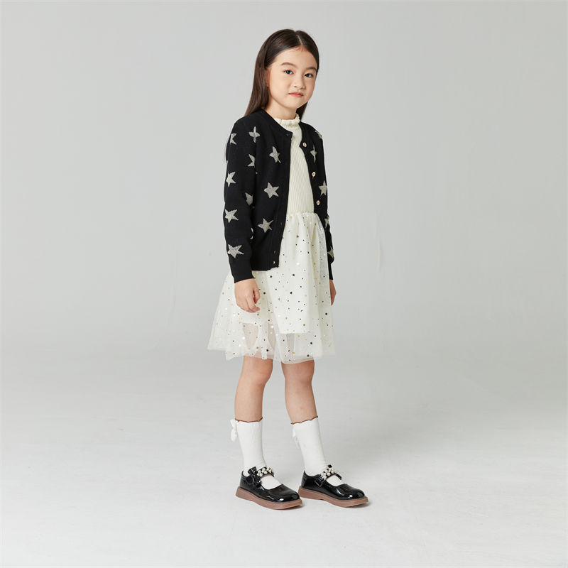 Spring Long Sleeve Knitted Cardigan Children's Stars Black and White Fashion Comfortable Breathable Western Style Pure Cotton Children's Coat