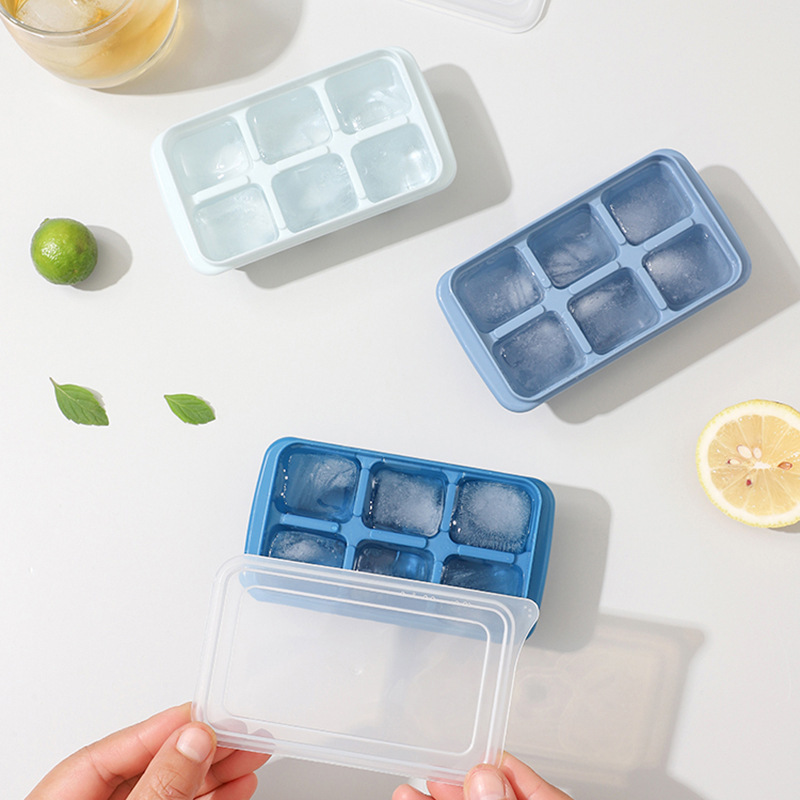 Silicone Ice Tray mold 6-grid ice box household homemade quick freezer creative large ice cube grinding tool with lid