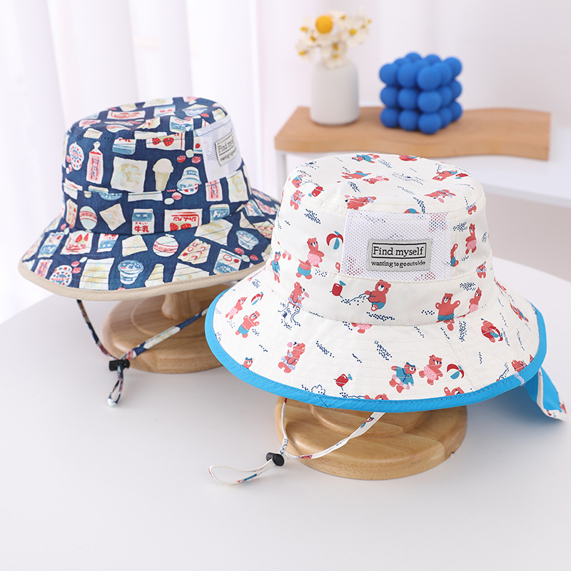 Children's Baby Summer Sunscreen Hat Quick-drying Anti-splashing Fabric Children's Neck Neck Protection Dinosaur Animal Fisherman Hat
