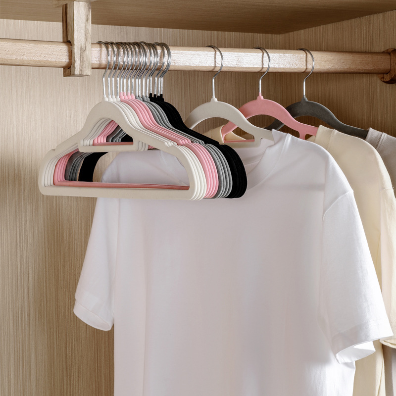 Flocking clothes hanger wet and dry drying clothes hanger thickened non-slip seamless clothes hanger household storage clothes support