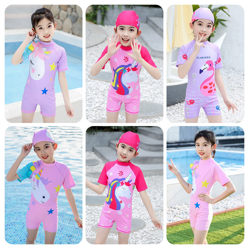 Children's Swimsuit Girls' One-Piece Flat-Corner Quick-Dry Swimsuit for Big Kids and Baby Girls Korean Style Professional Training Swimsuit