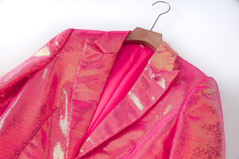 2023 Spring and Summer Rose pink sequins cool flashing BLING blazer shorts Fashion suit two-piece set_voghion.com
