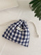 Drawstring pocket-dark blue plaid