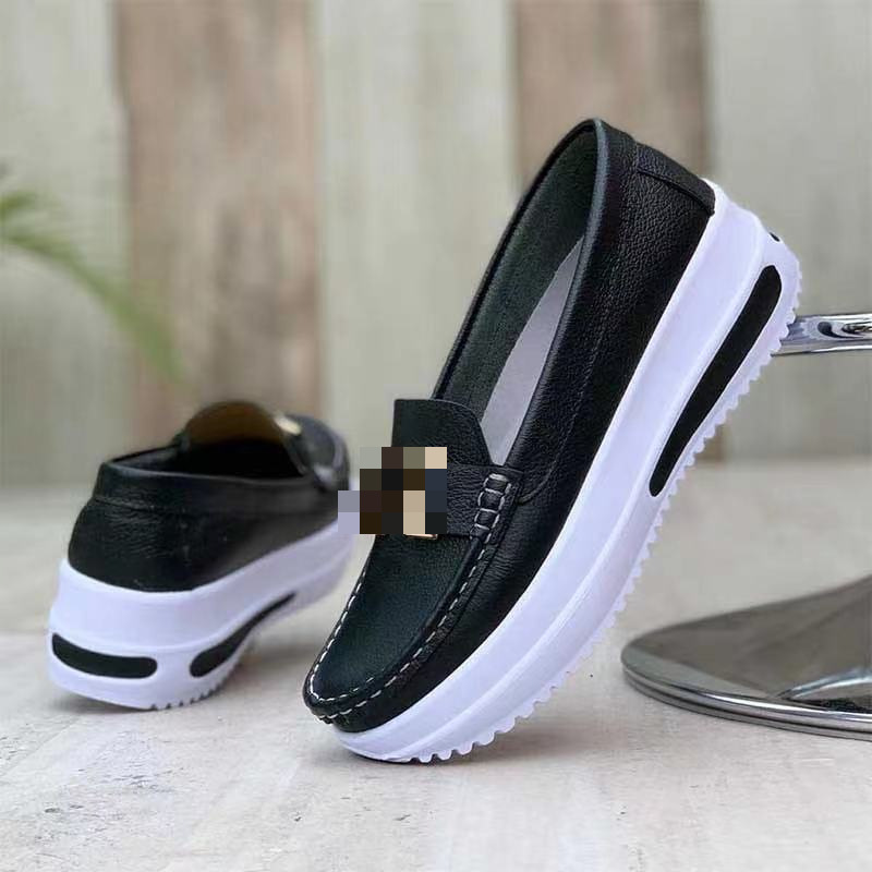 Foreign Trade Independent Station Autumn 2021 Thick Bottom Round Head Solid Color Women's 40-43PU Shallow Women's Flat Shoes