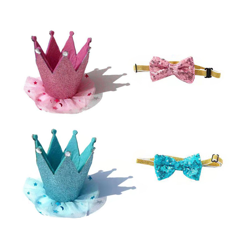 Cross-Border fashion pet saliva towel Crown bow tie birthday set background decoration banner pull flag triangle towel wholesale