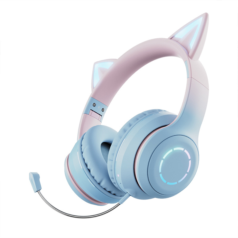 New gradient cat ear headset Bluetooth headset wireless Luminous Gaming e-sports anchor headset BT029C