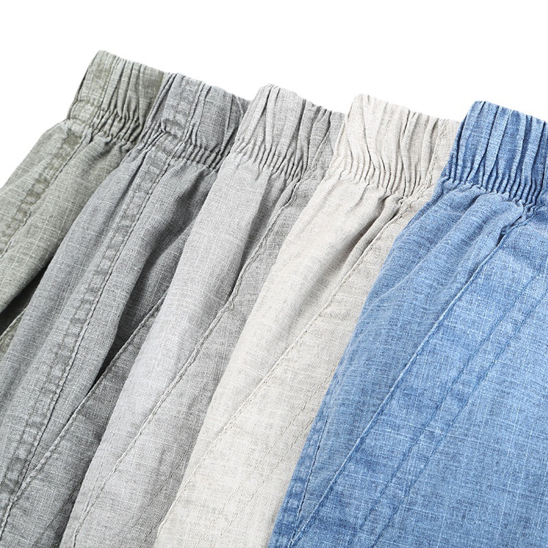 Linen Casual Pants Men's High Waist and Deep Crotch Loose Middle-aged Men's Pants for Elderly Men's Pants with Elasticated Waist Cotton Linen Summer Thin Dad's Pants