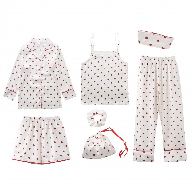 Foreign trade Europe and the United States girls seven-piece pajamas long sleeve silk strap striped home clothes suit wholesale
