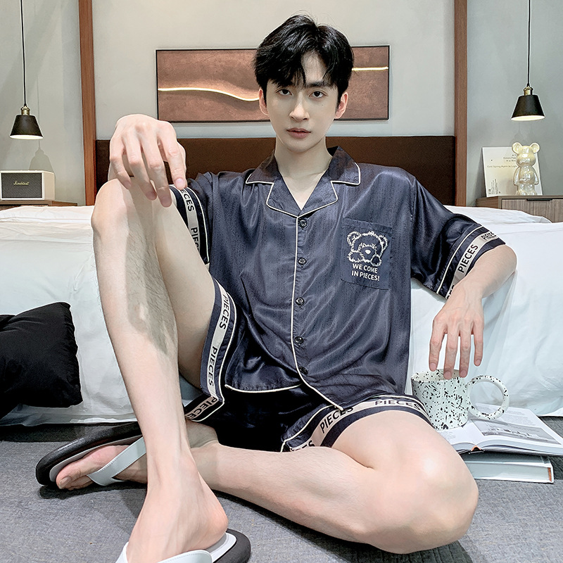Pajamas Men's Summer Ice Silk Thin Short-sleeved Large Size Men's Loose Home Clothes Shorts Silk Pajamas Two-piece Suit
