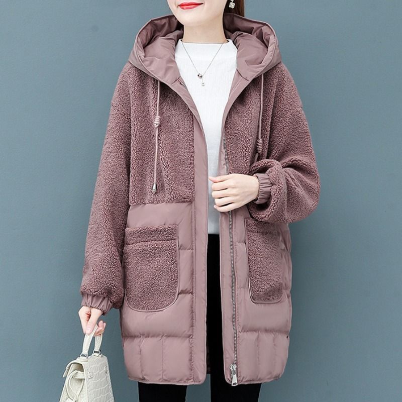2023 nuovo inverno ispessito di media lunghezza stile coreano ampio taglie forti giacca imbottita in cotone con cuciture alla moda giacca imbottita in cotone di lana di agnello_voghion.com