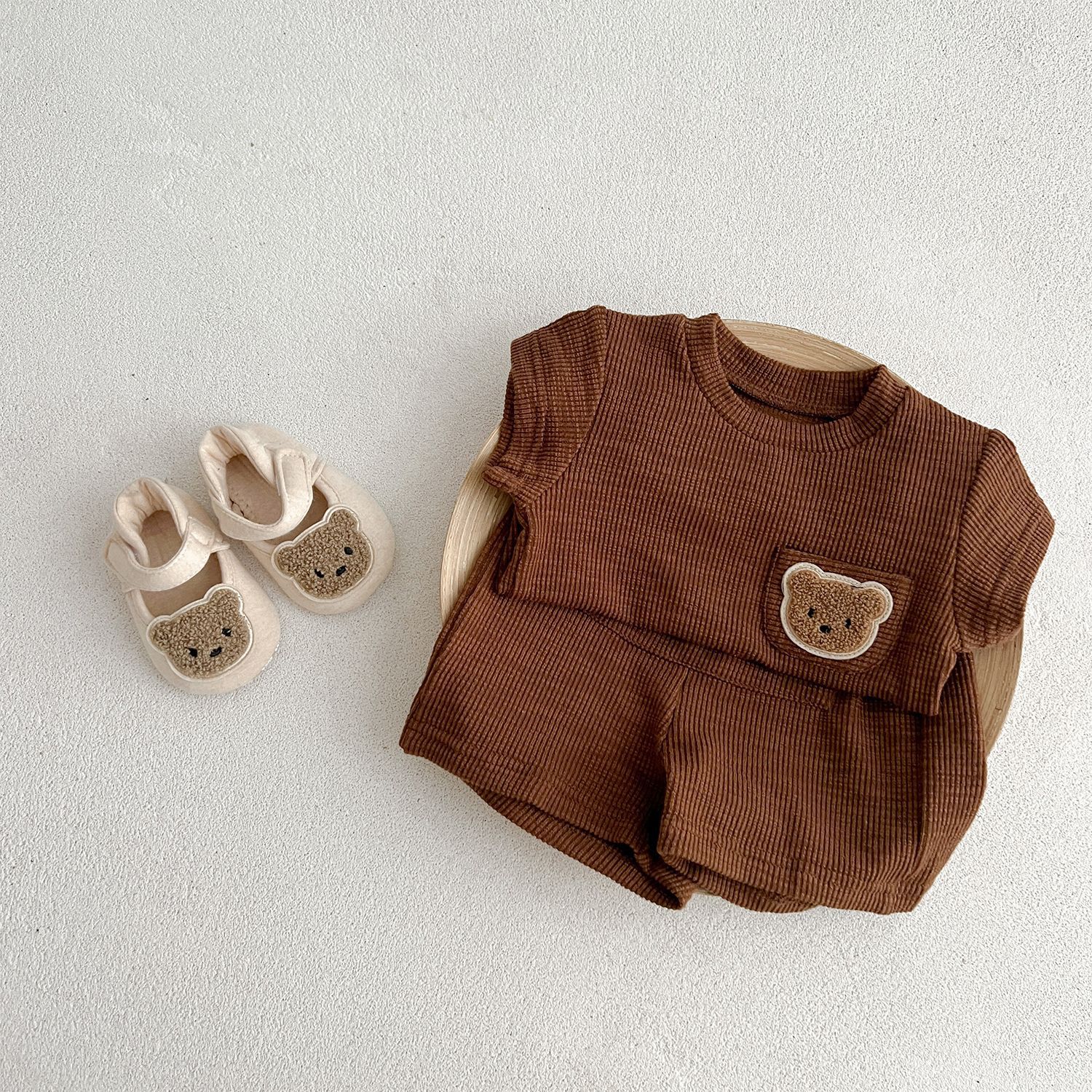 Infant Children's Short-sleeved Shorts Thin Suit Boys and Girls Baby Waffle Summer Split Two-piece Home Clothes