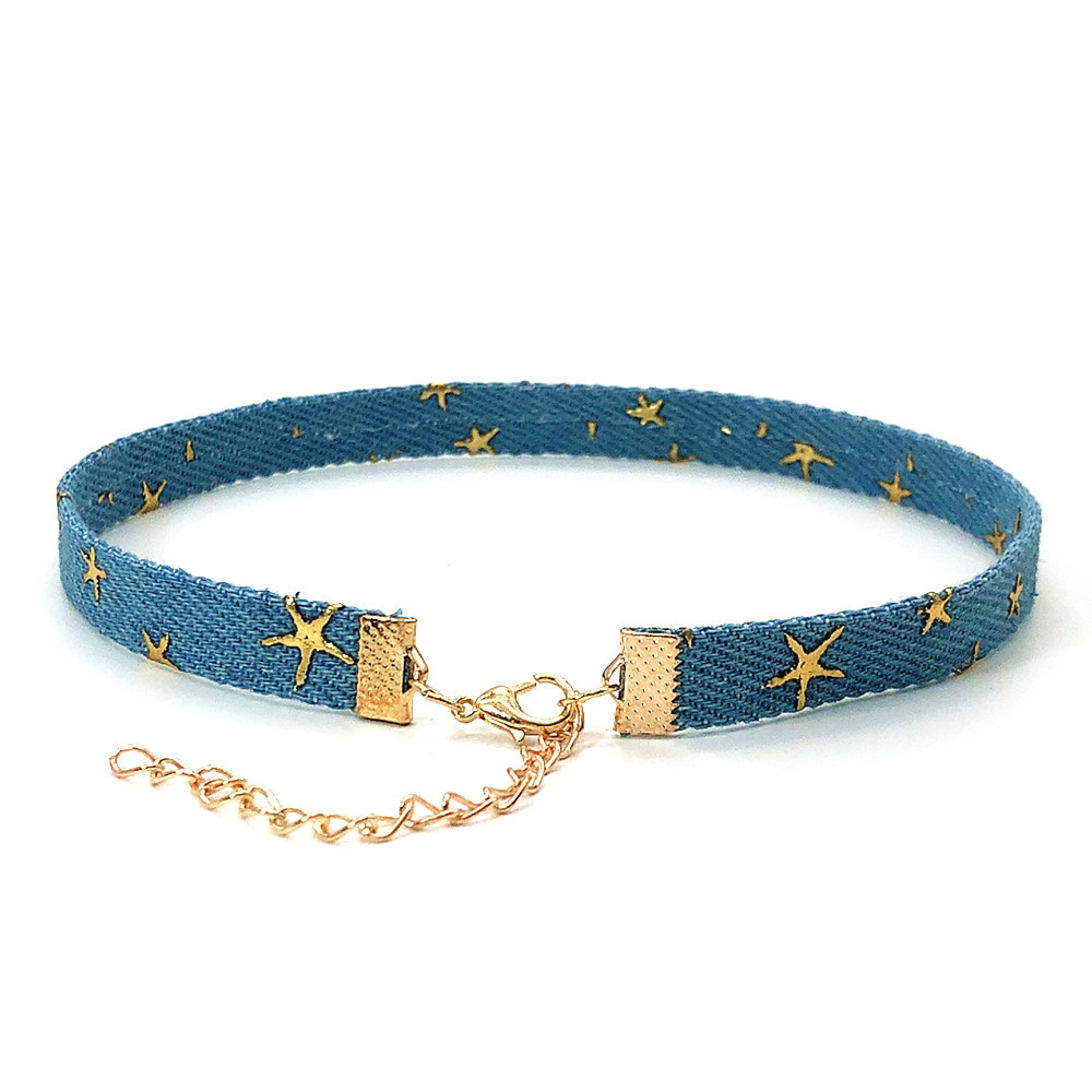 New European and American cross-border niche personalized artistic Denim fabric short chain necklace necklace Women's Mid-ancient style jewelry wholesale