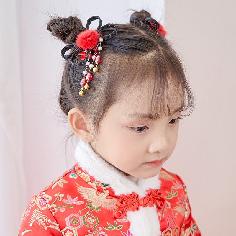 Neue Jahr Chinesischen stil baby perücke geflecht kinder antike haarnadel bogen haar zubehör Chinesische kleidung kopfschmuck großhandel_voghion.com