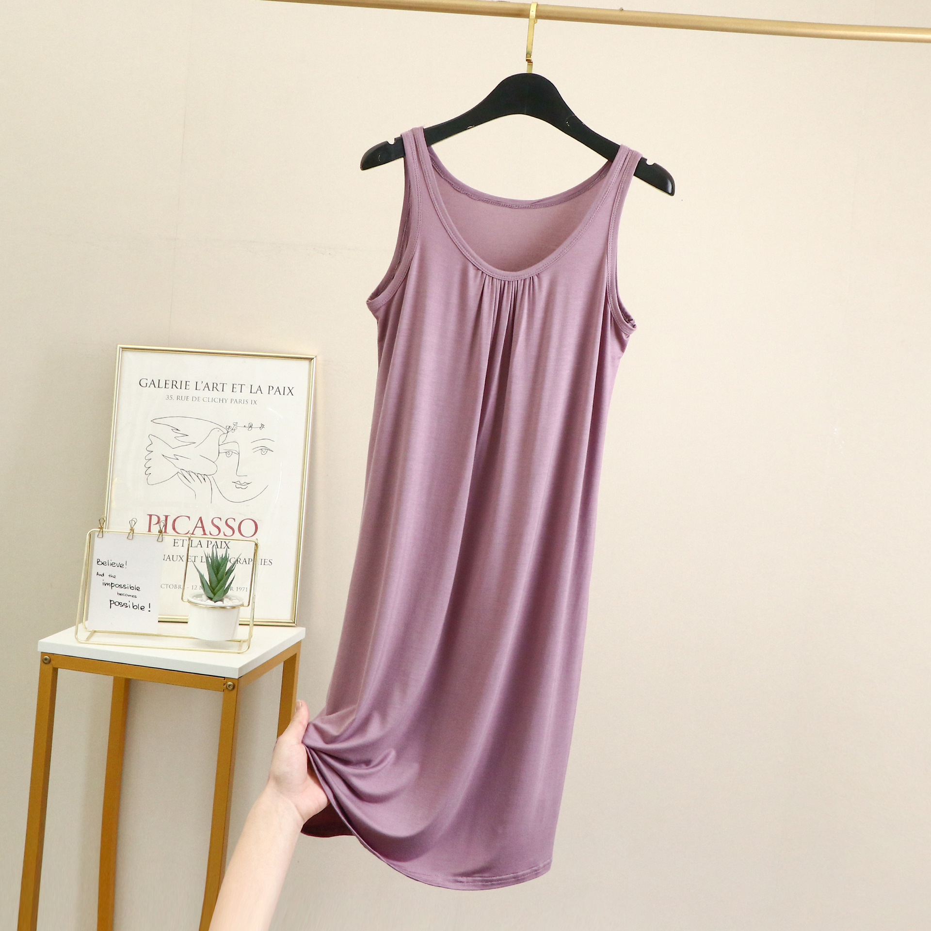 Modal Loose Vall Skirt Women's Summer plus size Sleeveless Slim A- line dress Thin Nightgown Outer Wear Base Skirt