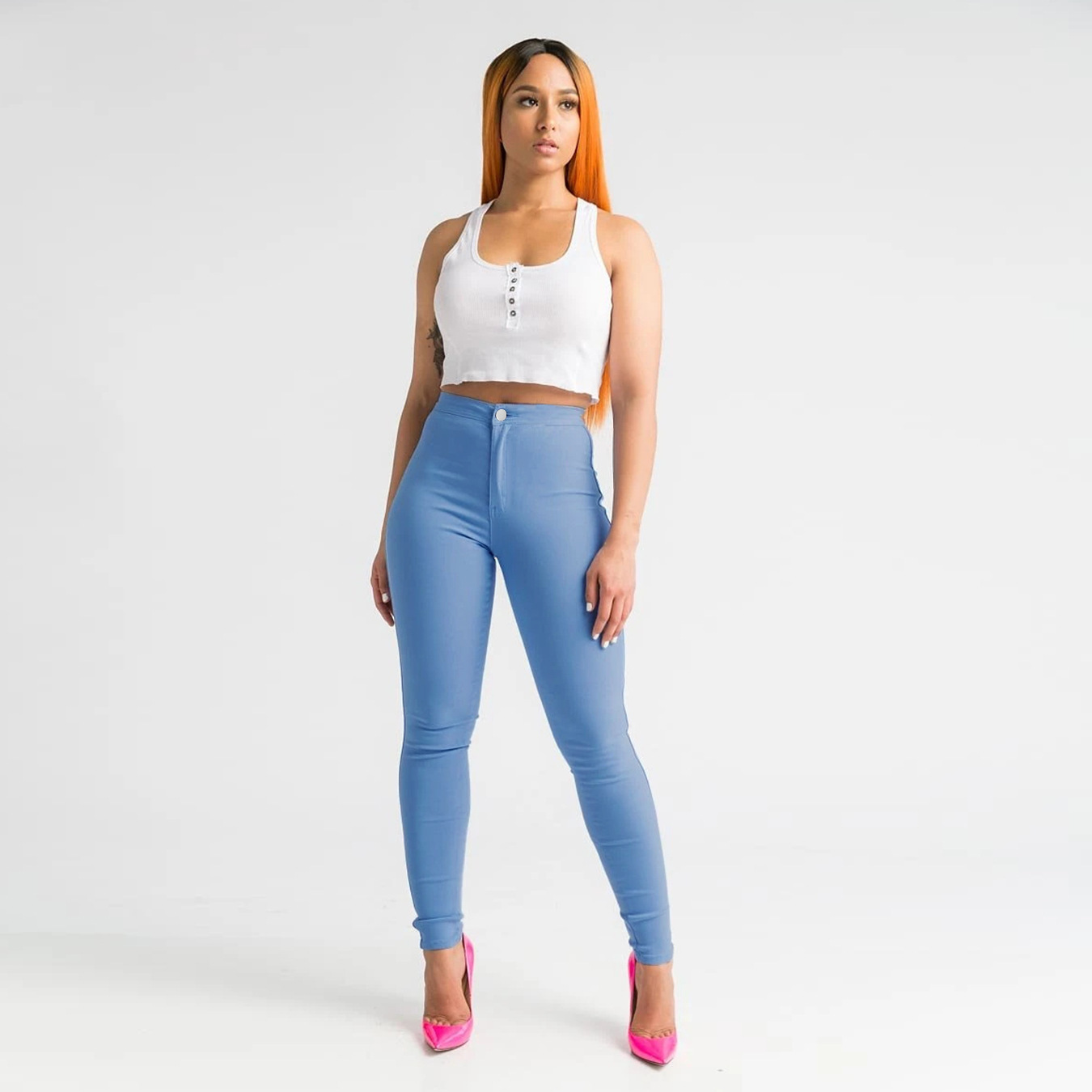 European and American stretch candy color pants female slim casual pants a large number of spot