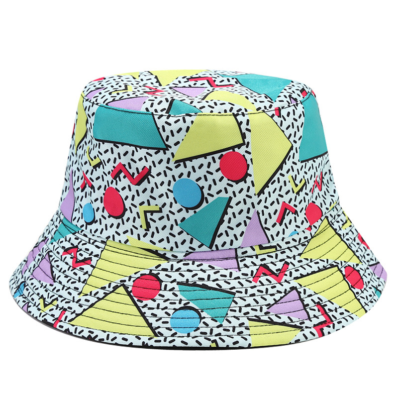 Cross-border Amazon geometric Ling-shaped vintage fisherman hat European and American printed double-sided versatile basin hat outdoor sun hat