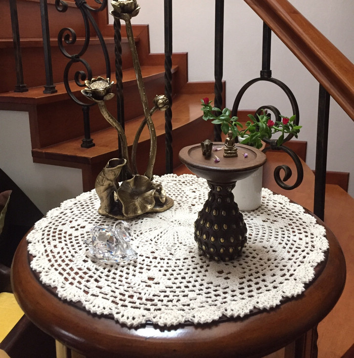Handmade crochet cotton lace woven decorative disc table mat white rice 25-50cm