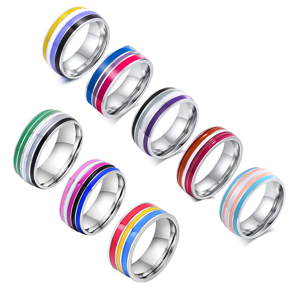 Spring Creek Water Jewelry Ring Rainbow 8mm Color Flag Ring Foreign Trade Jewelry Wholesale Rainbow Color PR-033