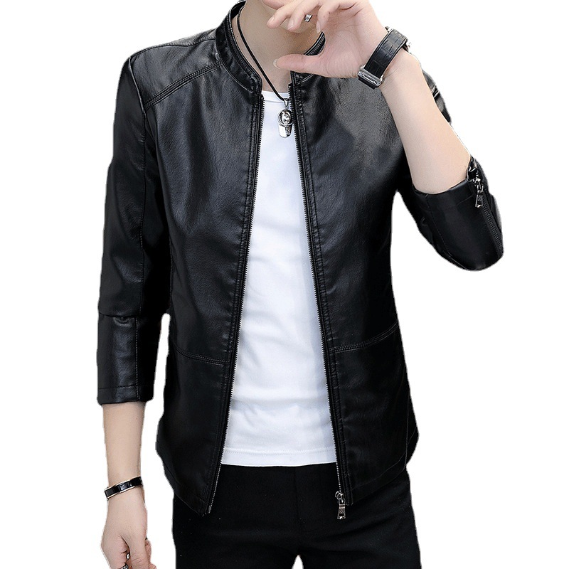 Motorcycle Leather Jacket Men's Autumn New Korean Style Slim-fit Fashionable Youth Men's Casual All-match Large Size Leather Jacket Coat