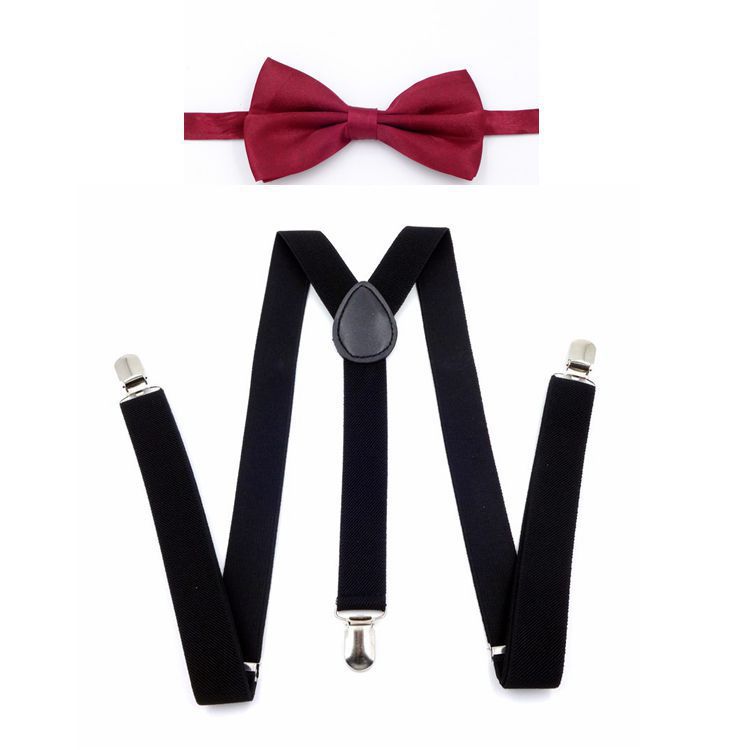 Factory direct spot children's solid color strap clip + bow tie set kindergarten performance suspenders