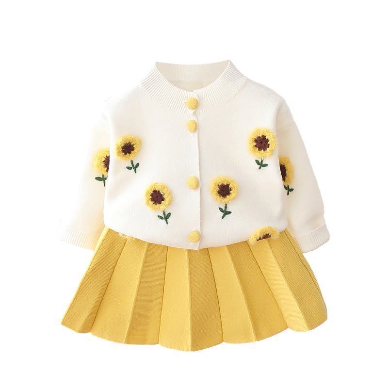 Children's knitted sweater dress 2022 New girls' fruit handmade flower two-piece dress baby fashion children's clothing top