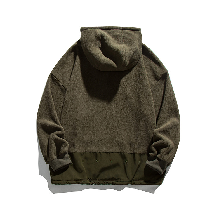 ins European and American Retro Men's Hooded Sweater Teenager Polar Fleece Men's Pullover Solid Color Trendy Brand Coat Top