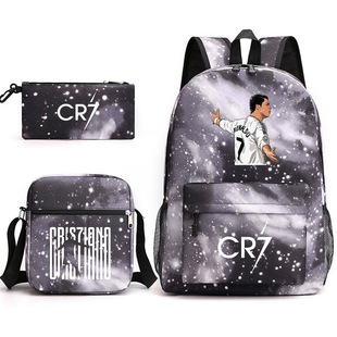 CR7 C Luo three-piece schoolbag Star series printed men's and women's student backpack outdoor large capacity canvas bag