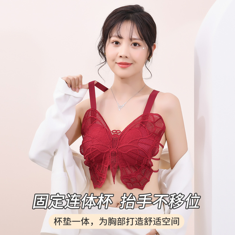 Lace camisole wrapped chest anti-exposure tube top sports women's bra one-piece fixed Cup sexy beauty back underwear