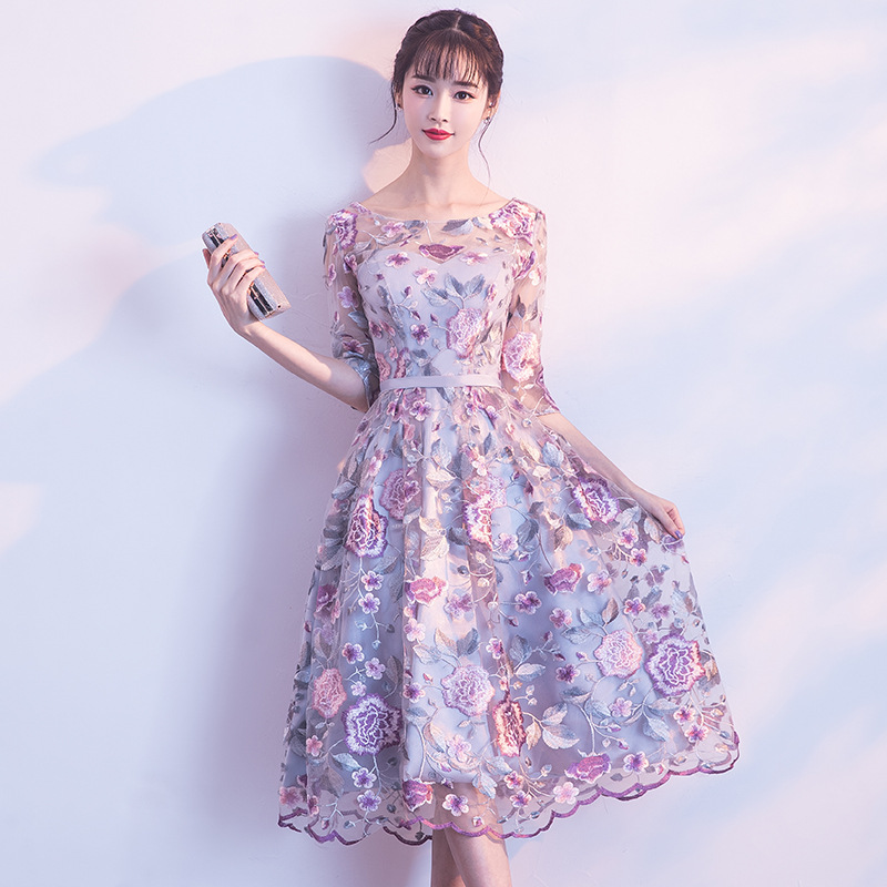 Banquet evening dress women's 2024 New floral dress short cheongsam bridesmaid dress host performance dress Spring
