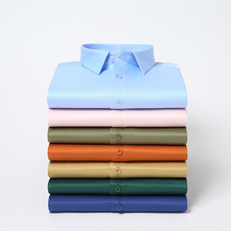 2024 New elastic silk white shirt men's long sleeve non-ironing solid color breathable casual slim fit business men's shirt
