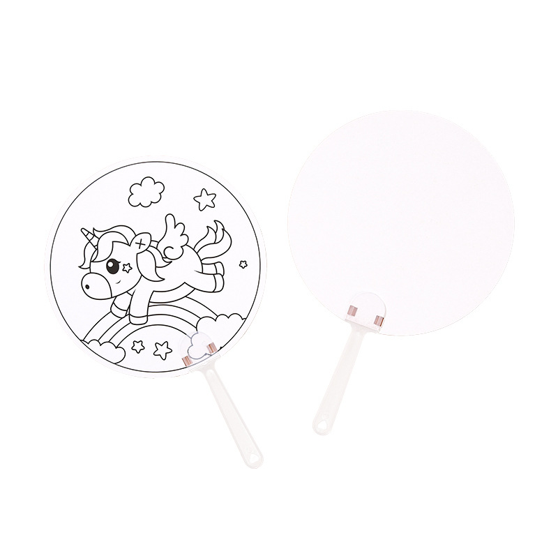 Children's Handmade Graffiti Fan Creative DIY Coloring Painting Small Fan Cartoon Blank Round Fan Educational Toy