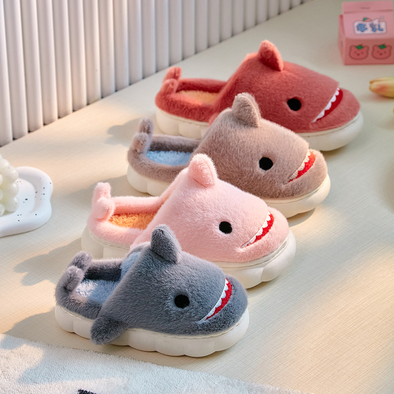 New Children's Non-slip Slippers Cartoon Shark Ball Bottom Stomp Feeling Home Warm Parent-Child Cotton Slippers for Girls