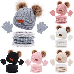 Cross-border new European and American children's hat scarf gloves three-piece autumn and winter new warm baby hat