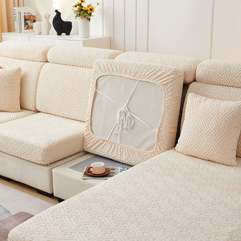 Solid color jacquard sofa hat modern simple non-slip polyester sofa cushion cover sofa cover full set in stock wholesale