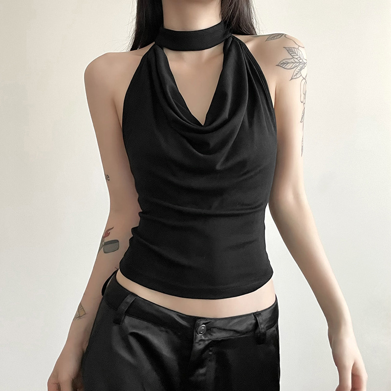 Cross-border 2023 European and American Style Summer New Women's Solid Color Slim-fit Street Fashion Neck Hanging Sexy Backless Vest for Women