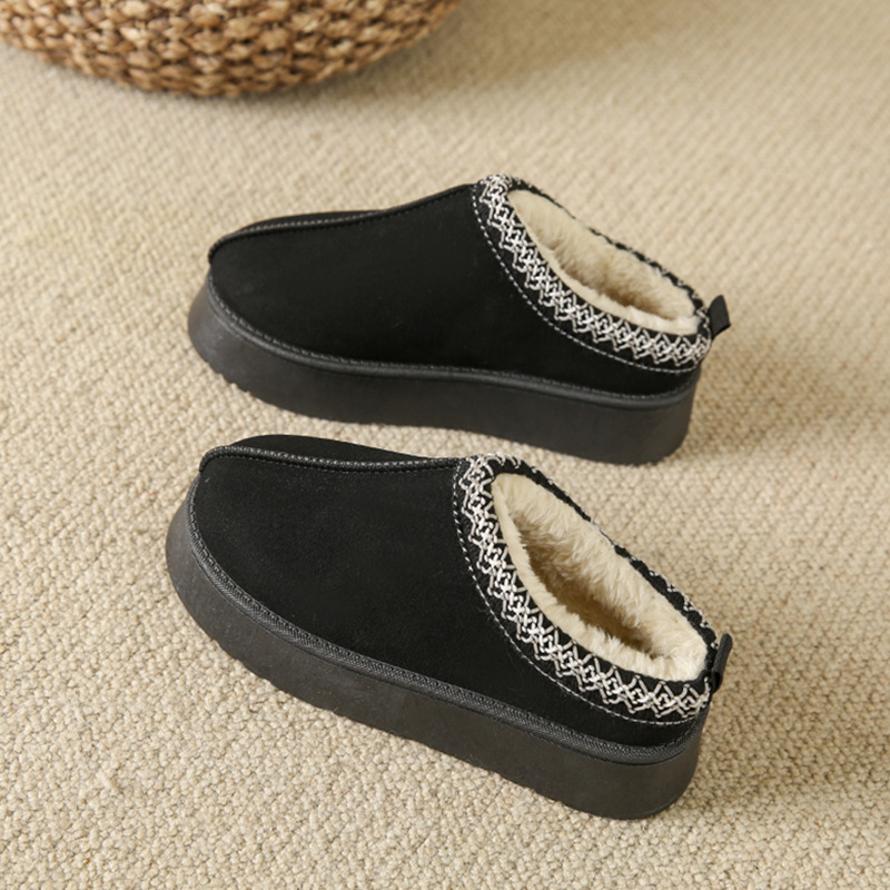 Winter new cashmere warm thick bottom heelless Baotuo hair half slipper cotton shoes_voghion.com